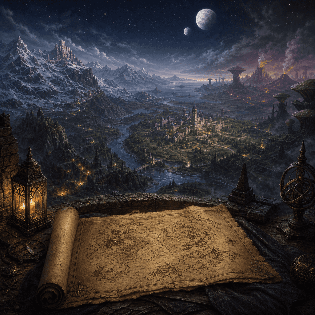 An ancient map overlooking the varied realms of Tamriel
